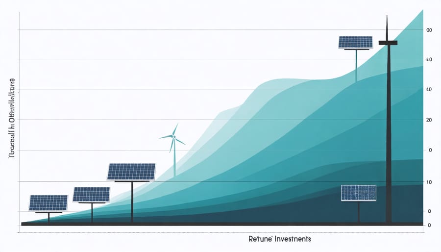 Line graph comparing ROI of renewable energy investments versus traditional investments over the past decade