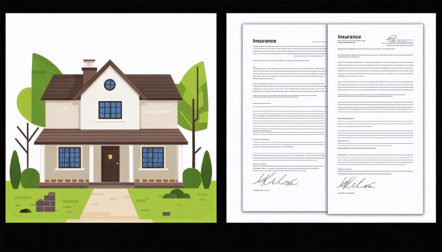 Side-by-side image showing home renovation work and insurance paperwork