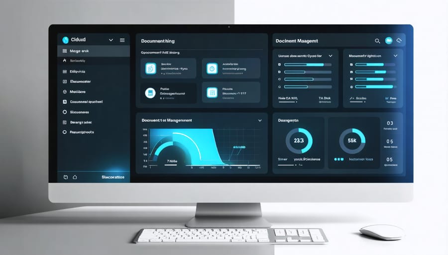Screenshot of secure document management dashboard showing encryption and backup options