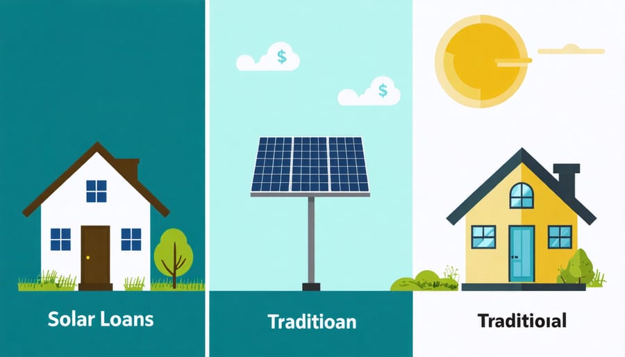 Infographic comparing solar loan payment structure with traditional mortgage payments