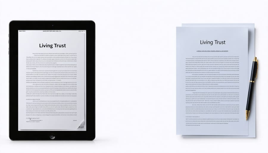 Side-by-side comparison of living trust and will documentation for estate planning