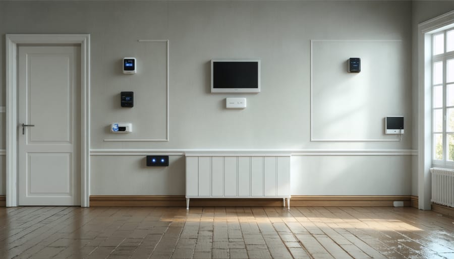 Vacant house protected by security cameras and alarm system