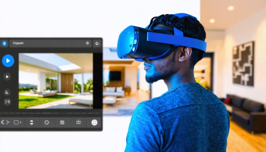 Real estate agent demonstrating virtual reality property showcase technology