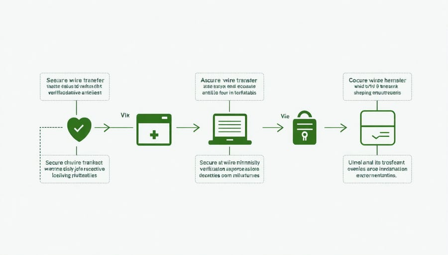 Infographic showing secure wire transfer verification process and security checkpoints