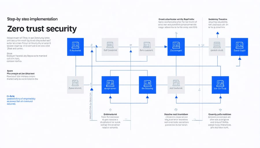Flowchart showing key steps and decision points in implementing zero trust security solutions