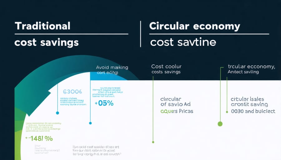 Financial comparison graph showing cost savings from circular economy implementation