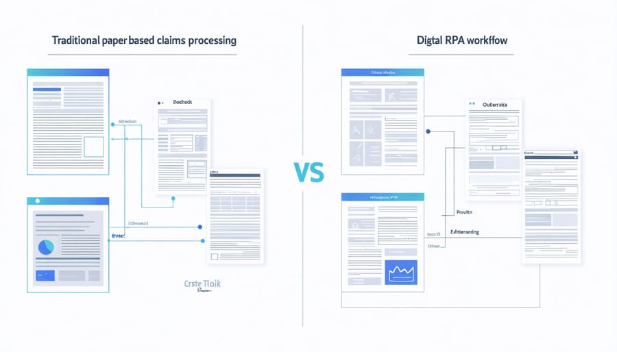 Comparison of traditional manual claims processing with modern automated RPA system