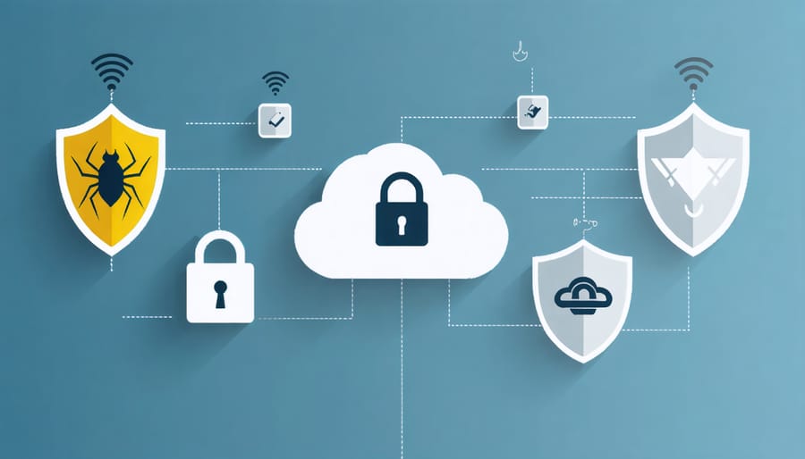 Infographic showing common cybersecurity threats to cloud storage systems