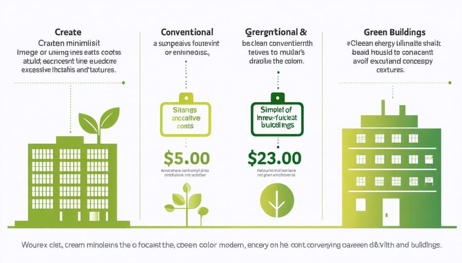 Bar chart comparing utility costs and operational expenses of traditional vs sustainable buildings