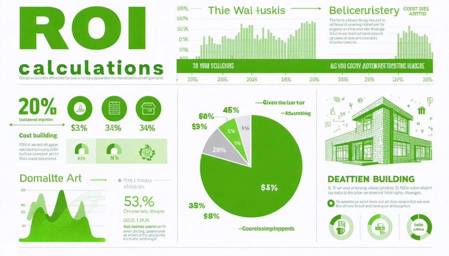 Financial charts and graphs comparing long-term cost savings of green building materials
