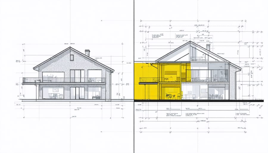 Conceptual illustration of home insurance coverage zones highlighting work areas
