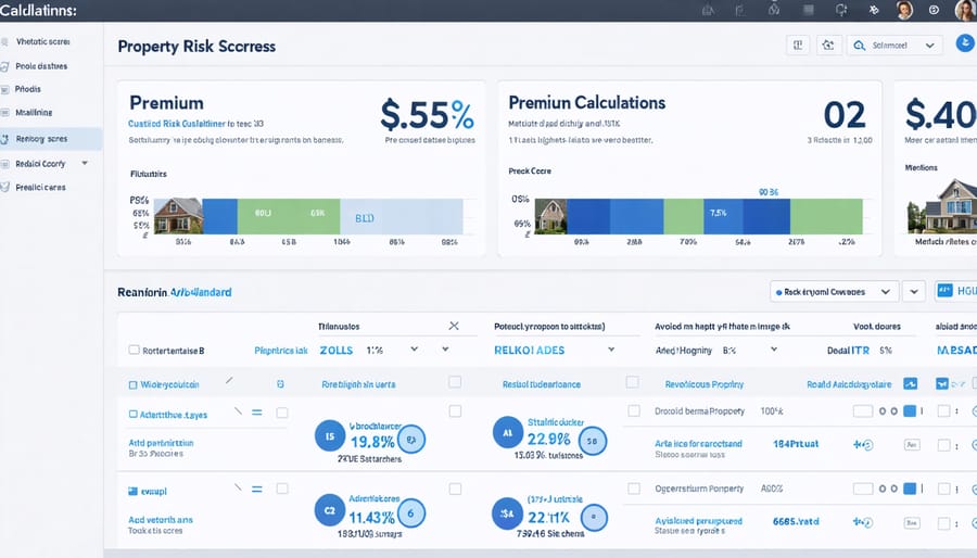 Insurance analytics dashboard displaying property risk assessment and premium calculations