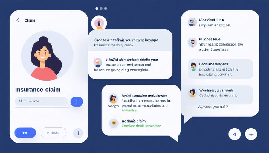AI virtual assistant interface helping a customer file an insurance claim