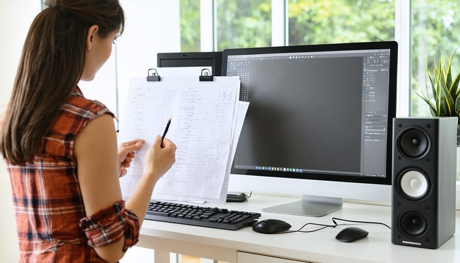 Remote worker photographing and documenting damaged office equipment for insurance claim