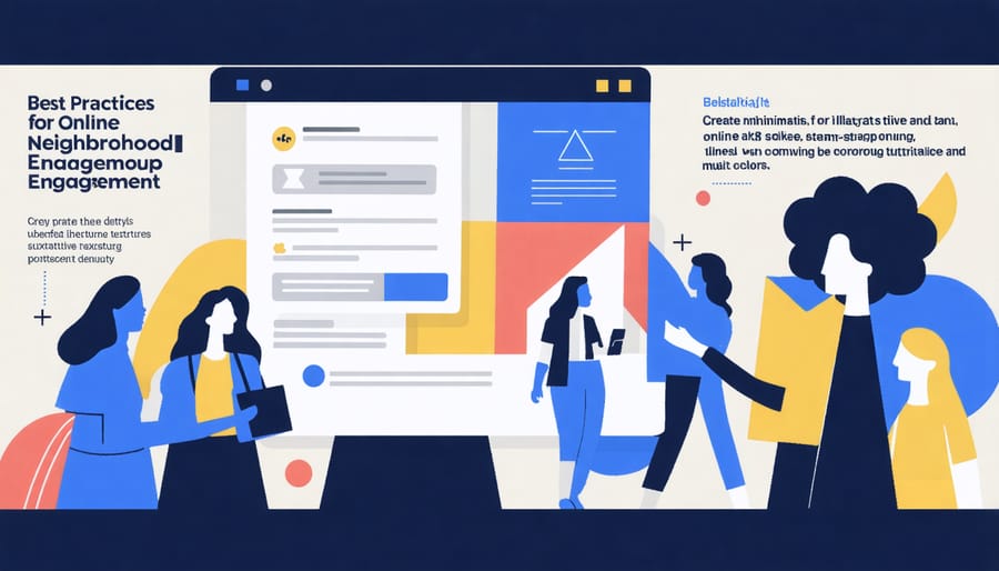 Visual guide displaying tips for positive participation in online neighborhood groups