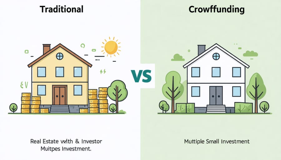 Comparison diagram of traditional real estate investment versus crowdfunding model
