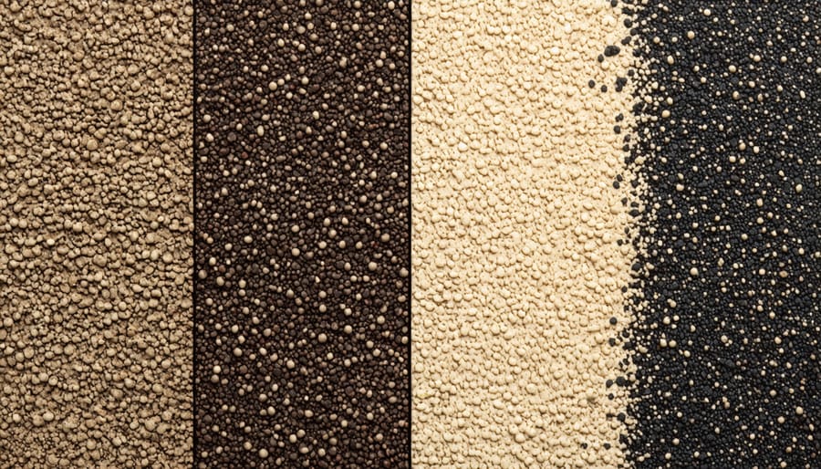 Side-by-side comparison showing rich, dark sustainable soil with visible organic matter next to depleted, gray soil