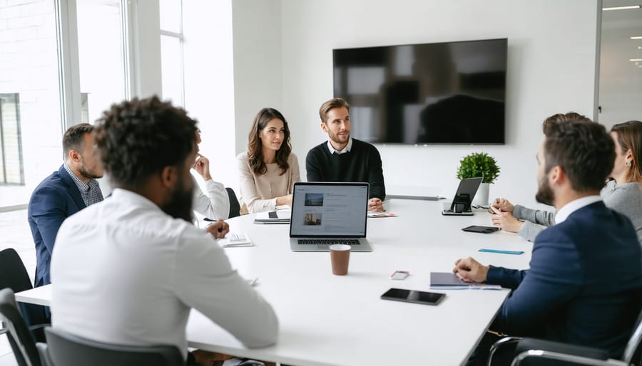 Group of real estate professionals engaged in software training workshop