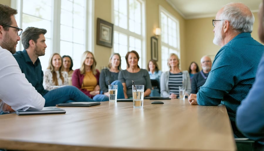 Diverse group of community members actively participating in a local zoning board meeting