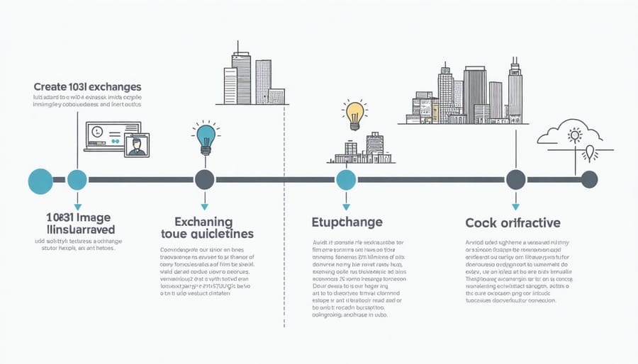 Flow diagram illustrating the steps and timeline of a 1031 exchange