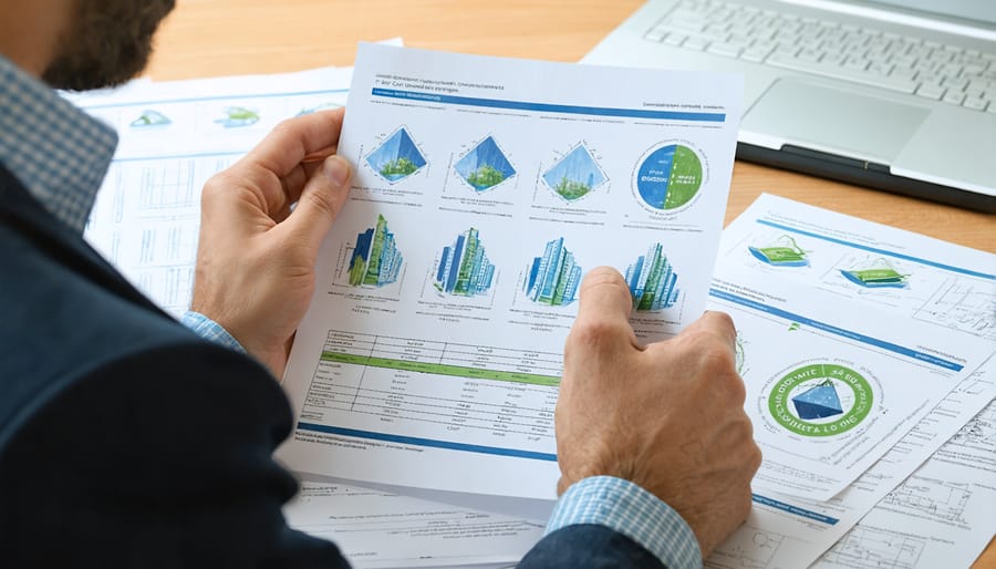 Building certification professional examining renewable material documentation and certificates