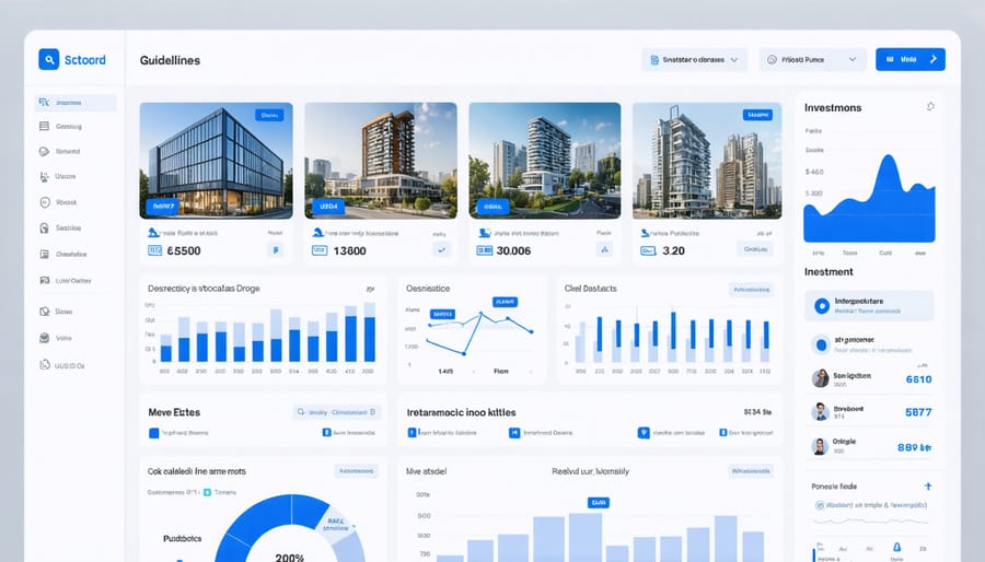 Digital platform interface displaying real estate crowdfunding investment options and statistics