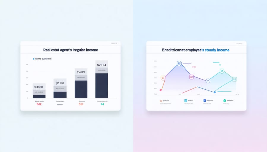 Comparison graph showing volatile income patterns of real estate agents versus steady income of traditional employees