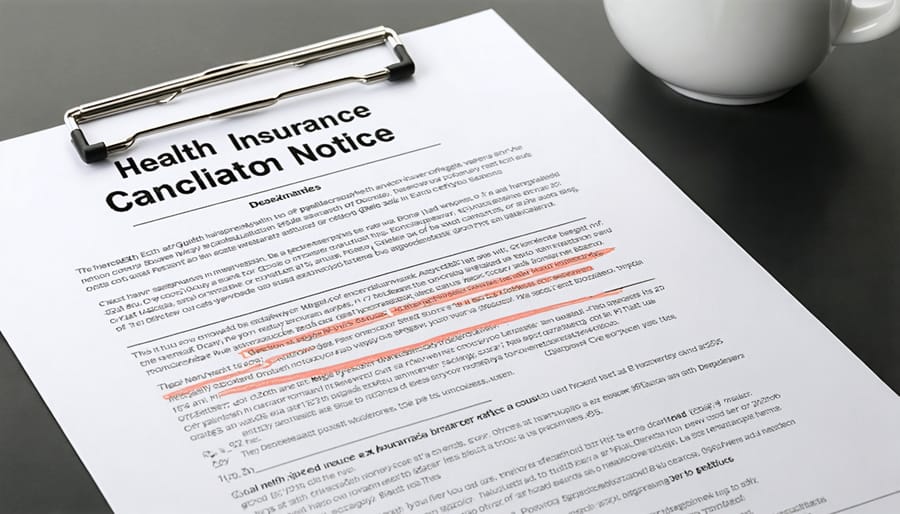 Sample health insurance cancellation notice with key dates and requirements highlighted