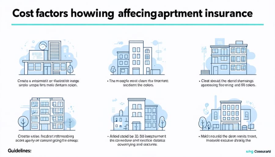 Visual diagram of key factors that influence apartment building insurance premiums