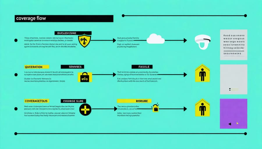 Visual diagram illustrating common security system failures and how no-fault coverage applies