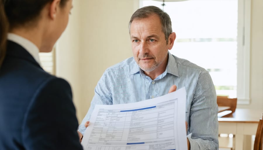 Professional meeting between property owner and insurance agent discussing security coverage options