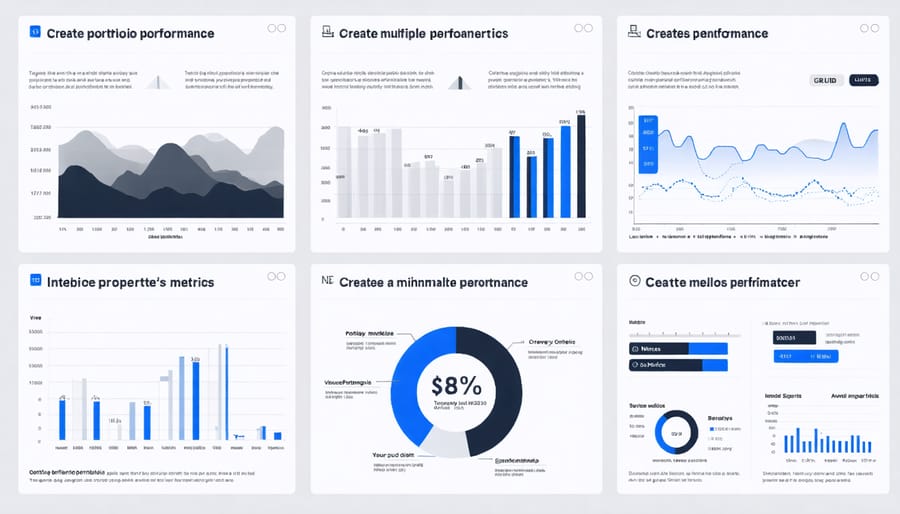 Real estate portfolio management dashboard with performance charts and analytics