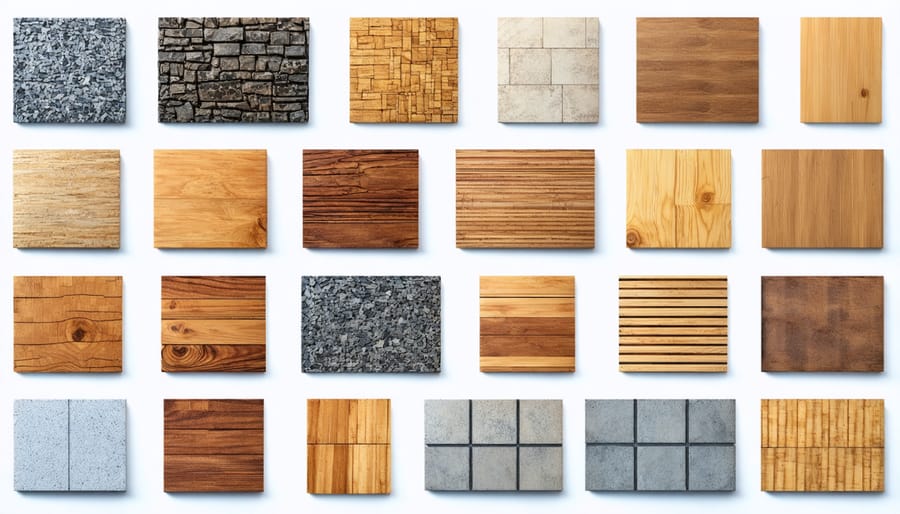 Display of various renewable building materials used in modern construction