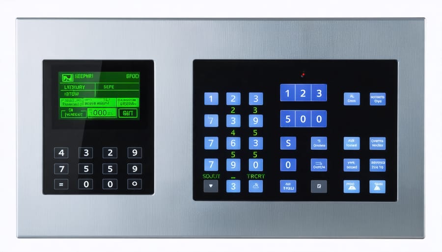 Professional security system control panel displaying system status and monitoring features