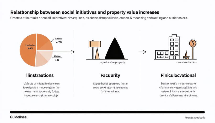 Data visualization of social impact metrics and corresponding property value growth