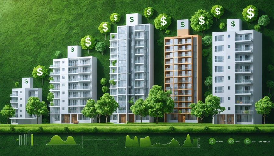 A conceptual depiction of modern residential buildings and greenery, highlighting the role of real estate investments in achieving sustainable retirement income.