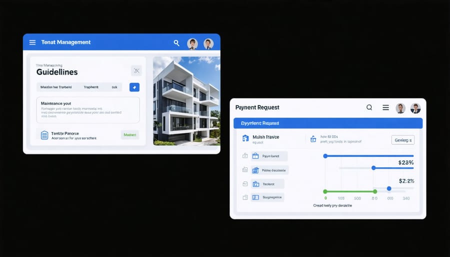Property management software interface displaying tenant portal and payment tracking