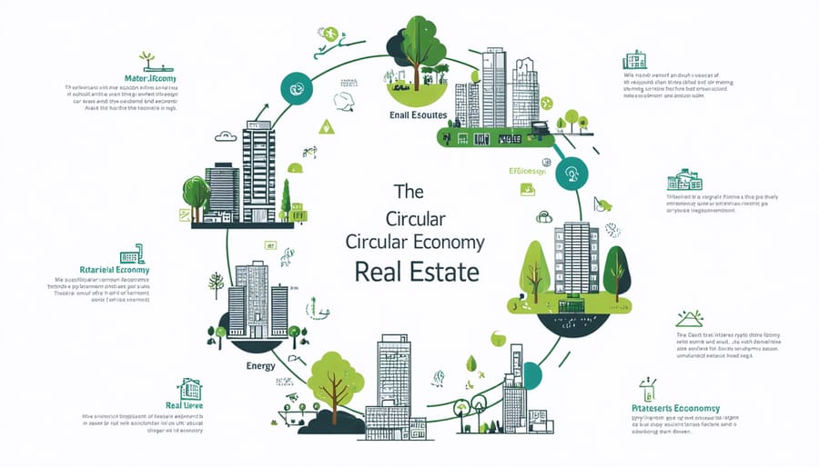 Circular diagram illustrating the key principles of circular economy in real estate development