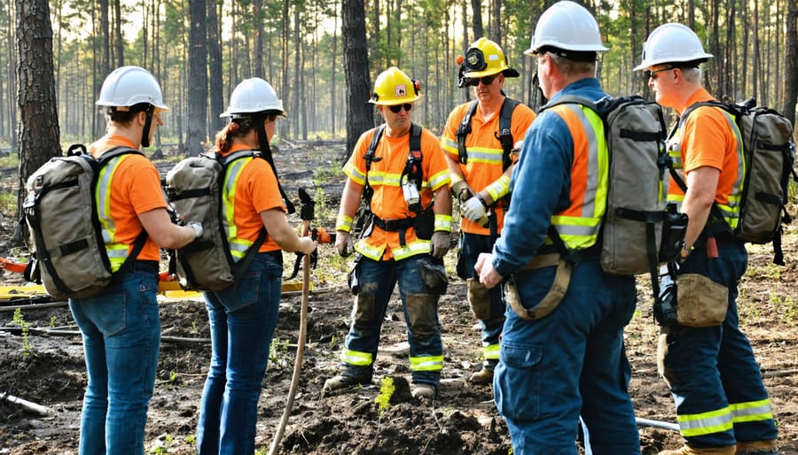 Local residents and fire professionals clearing brush and creating firebreaks