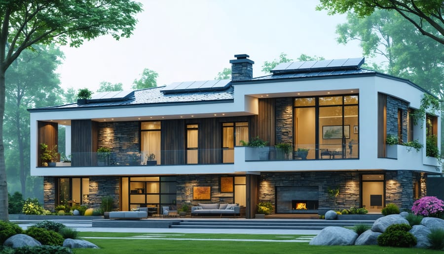 Sustainable home construction showcasing green building materials and design