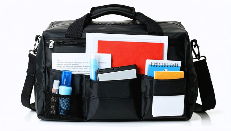 Emergency evacuation kit containing important property documents and survival supplies