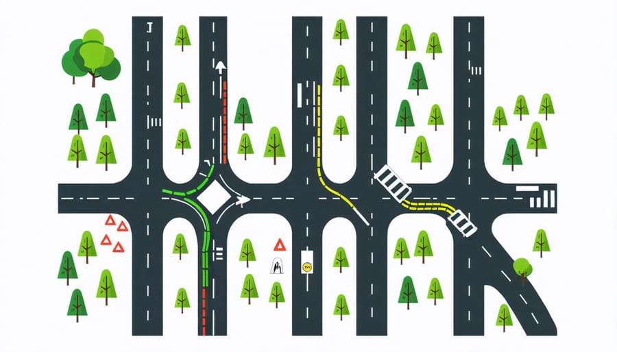 Comparison of normal and emergency evacuation routes marked on property area map
