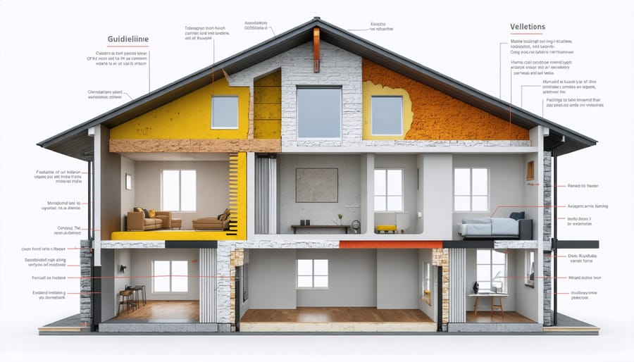 Detailed illustration of home insulation layers showing thermal protection systems
