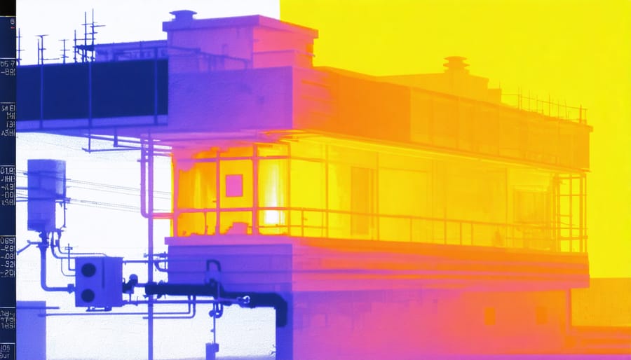 Infrared thermal image showing heat loss areas in building HVAC system