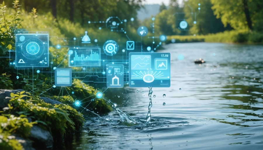 Smart flood monitoring sensors transmitting real-time water level data to smartphone