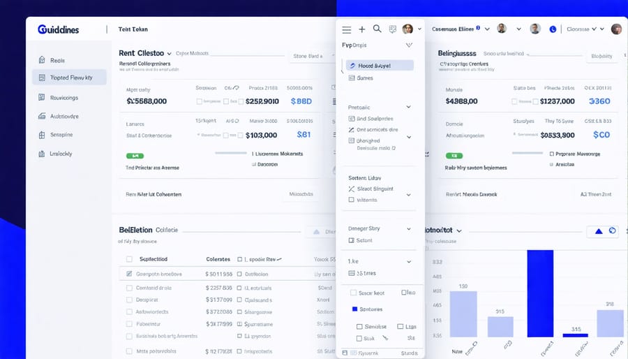 Property management software interface displaying financial analytics and payment tracking