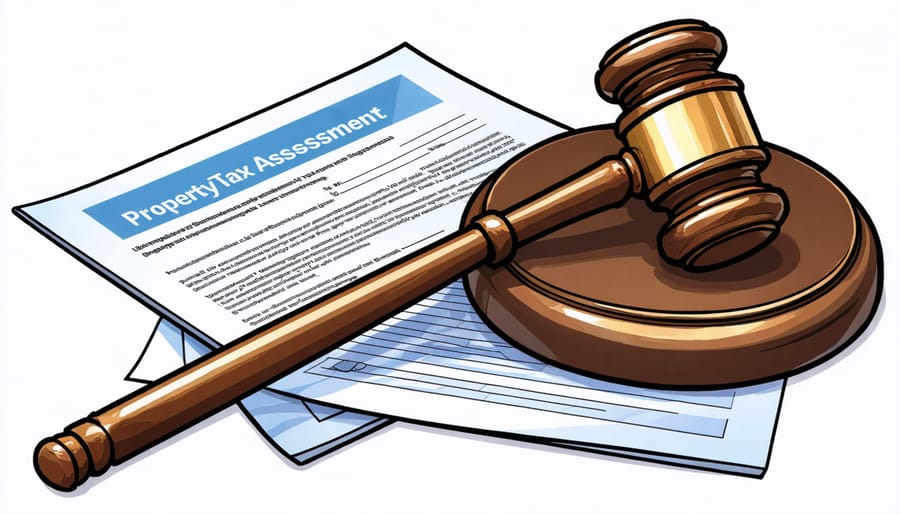Judge's gavel and legal documents relating to property tax constitutional challenges