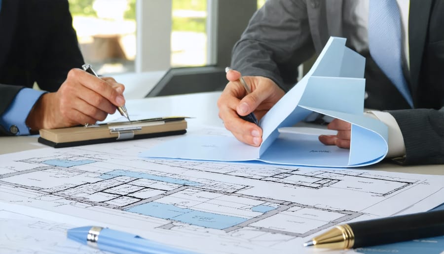 Real estate appraiser measuring and documenting property details for fair market value assessment