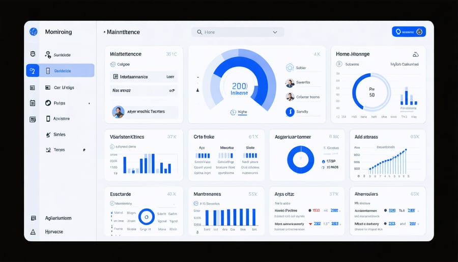 Smart home maintenance dashboard displaying device status, alerts, and maintenance schedules
