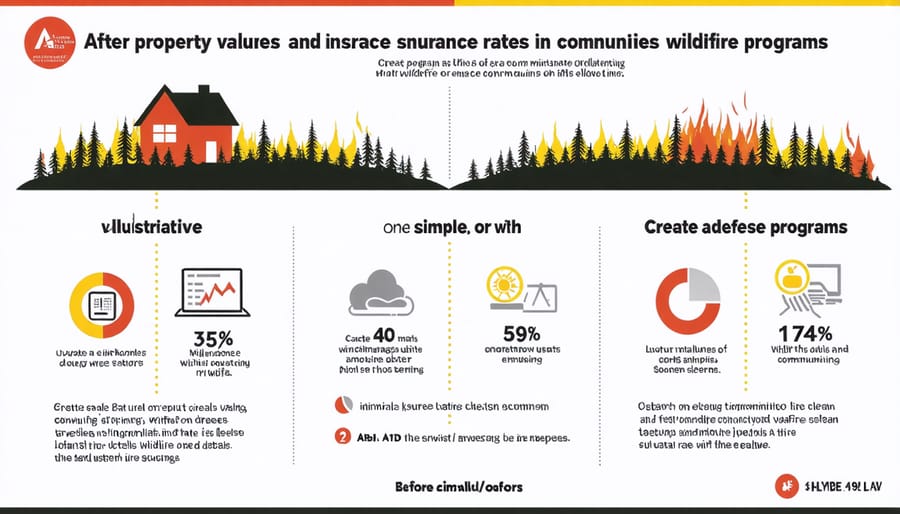 Chart comparing property values and insurance rates before and after implementing wildfire defense measures